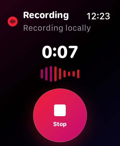 Ivory Apple Watch screen actively recording locally.